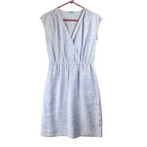 J. MCLAUGHLIN Blue Winifred Faux Wrap Dress Size‎ XS Cap Sleeve Linen Pockets